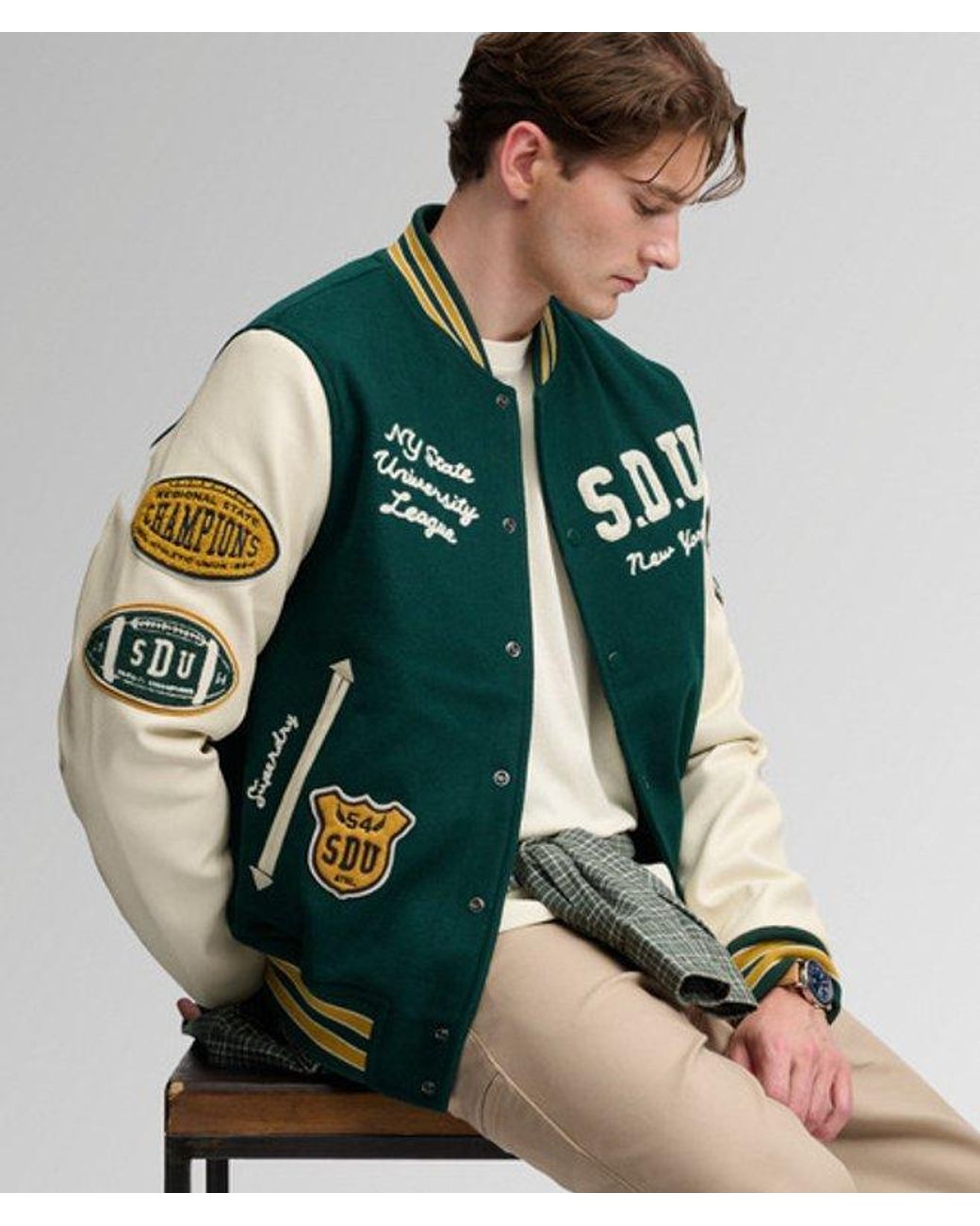 Superdry Green & Co Vintage Patched Varsity Jacket for men