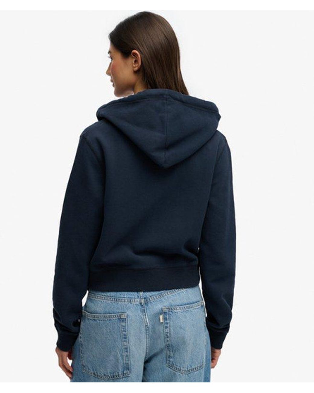 Superdry Blue & Co Essential Logo Cropped Zip Hoodie