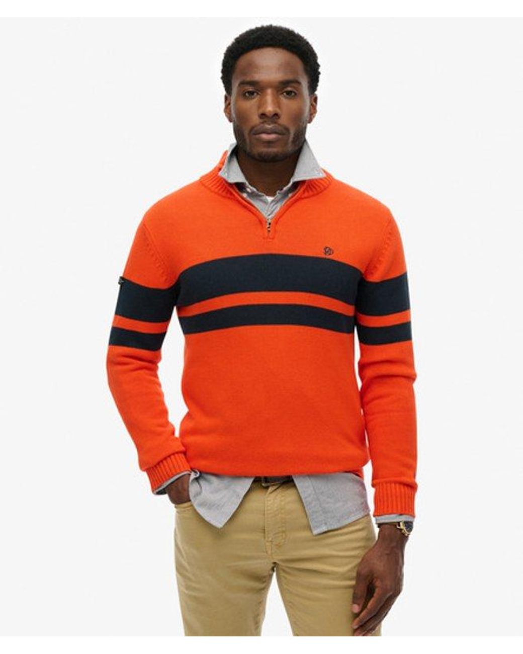 Superdry Red Cotton Stripe Half Zip Knit for men