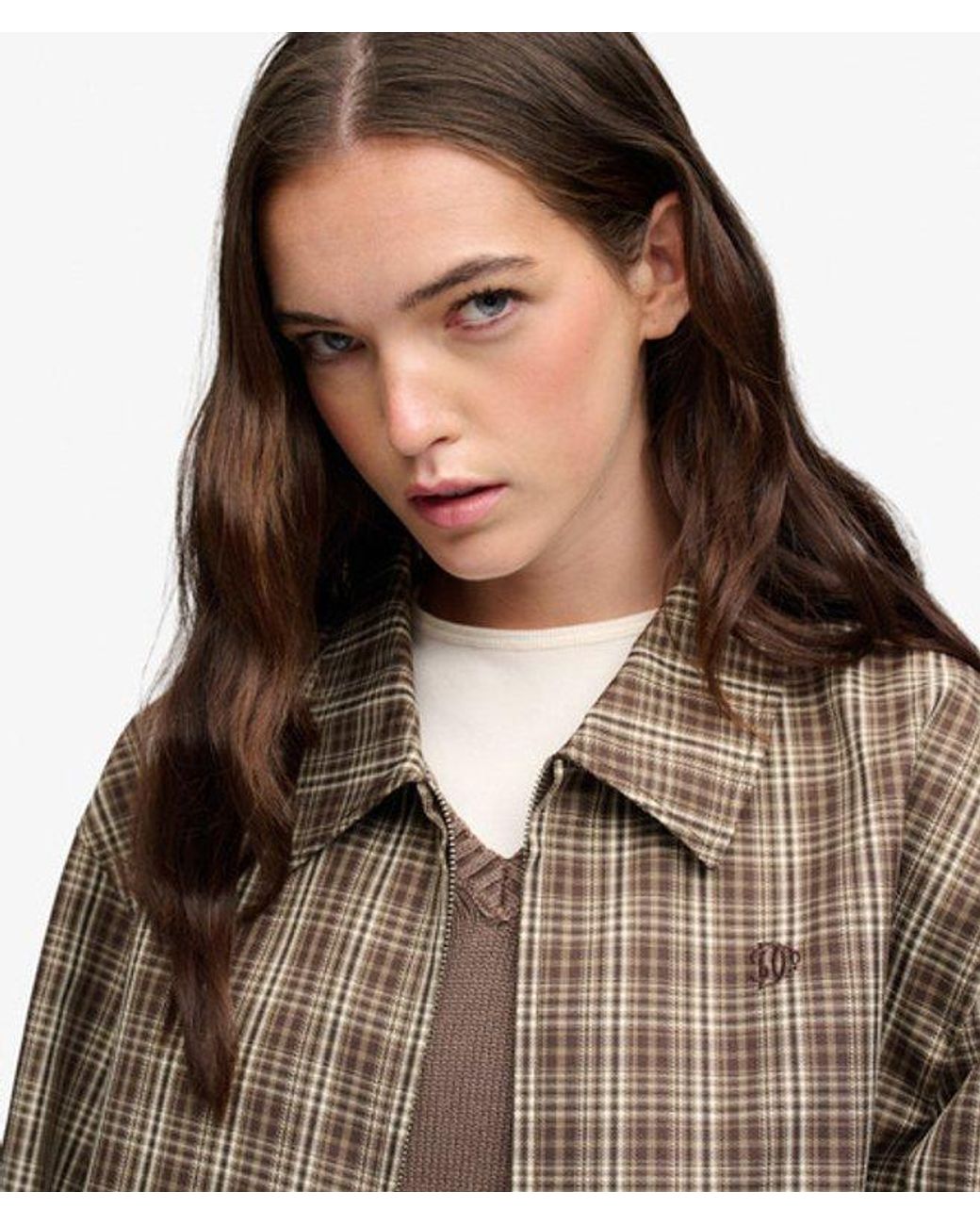 Superdry Brown & Co Check Oversized Bomber Jacket