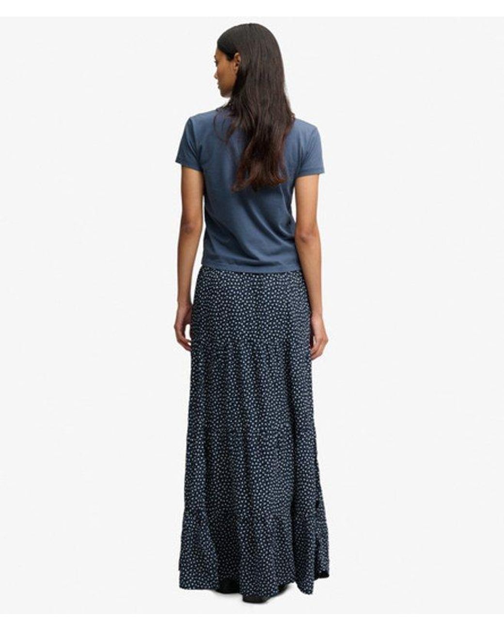 Superdry Blue Woven Tiered Maxi Skirt