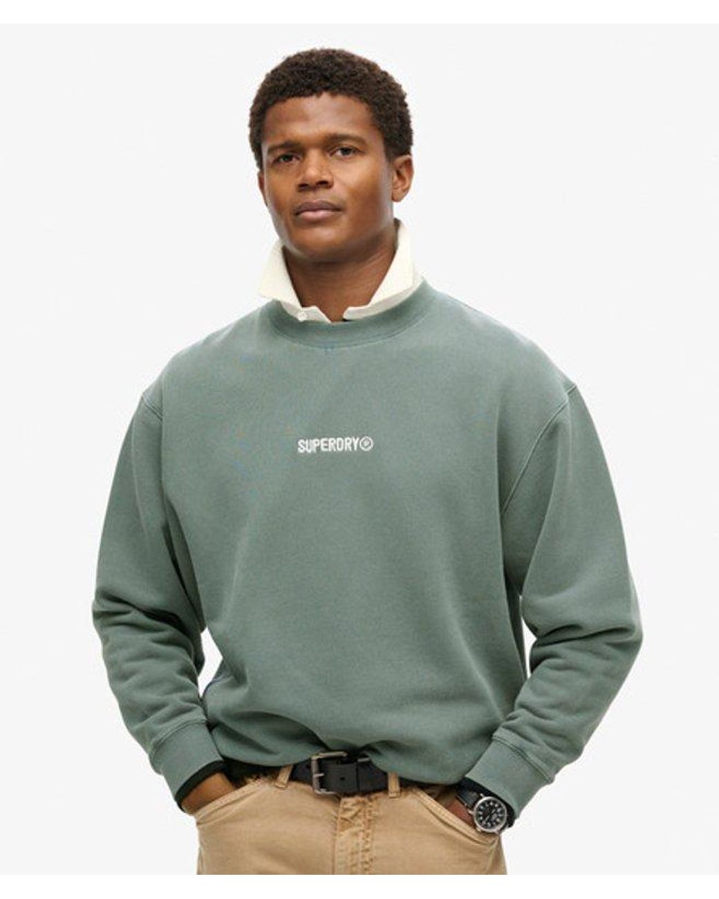 Superdry Green Micro Logo Graphic Loose Crew Sweatshirt for men