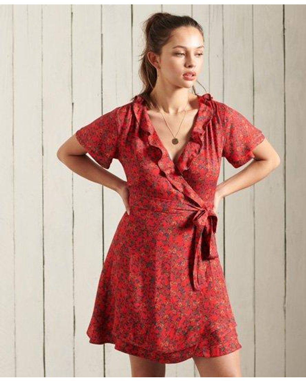 Superdry Summer Wrap Dress in Red | Lyst