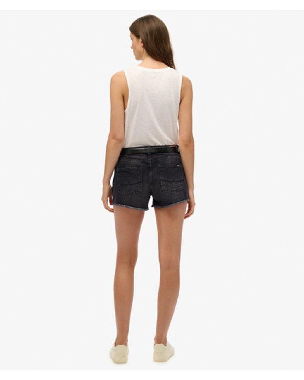 Superdry Black Mid Rise Denim Hot Shorts