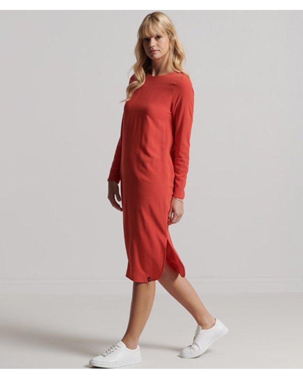 Superdry Red & Co Studios Long Sleeve Midi Shift Dress