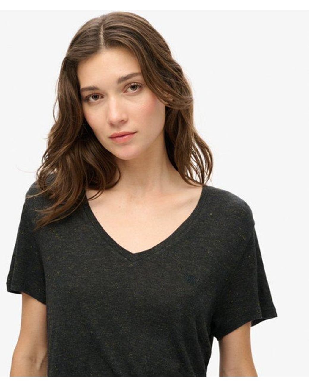 Superdry Black Studios Slub Embroidered V-neckline T-shirt