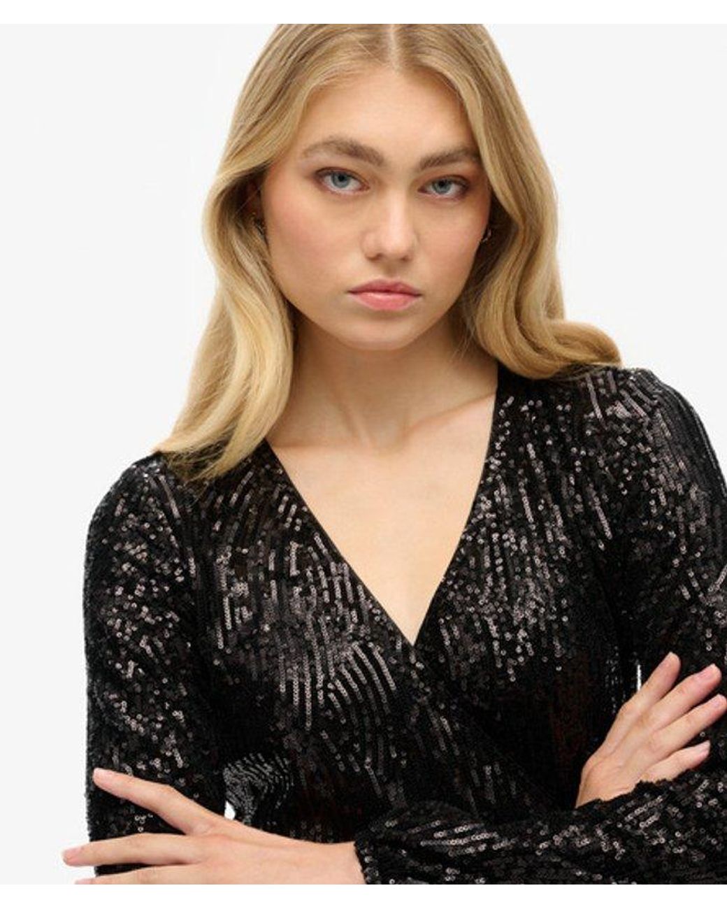 Superdry Black & Co Sequin Wrap Mini Dress