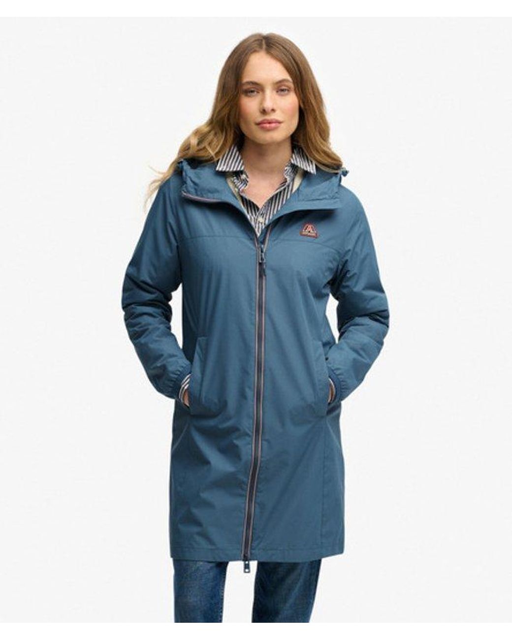 Superdry Blue Long Tri Coloured Windbreaker Jacket