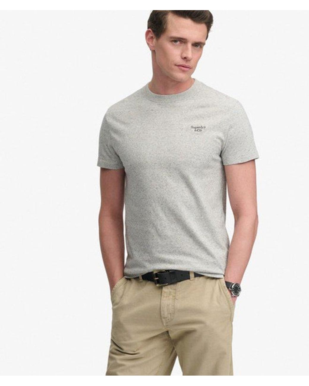 Superdry Gray & Co Essential Serif Logo Embroidered T-shirt for men