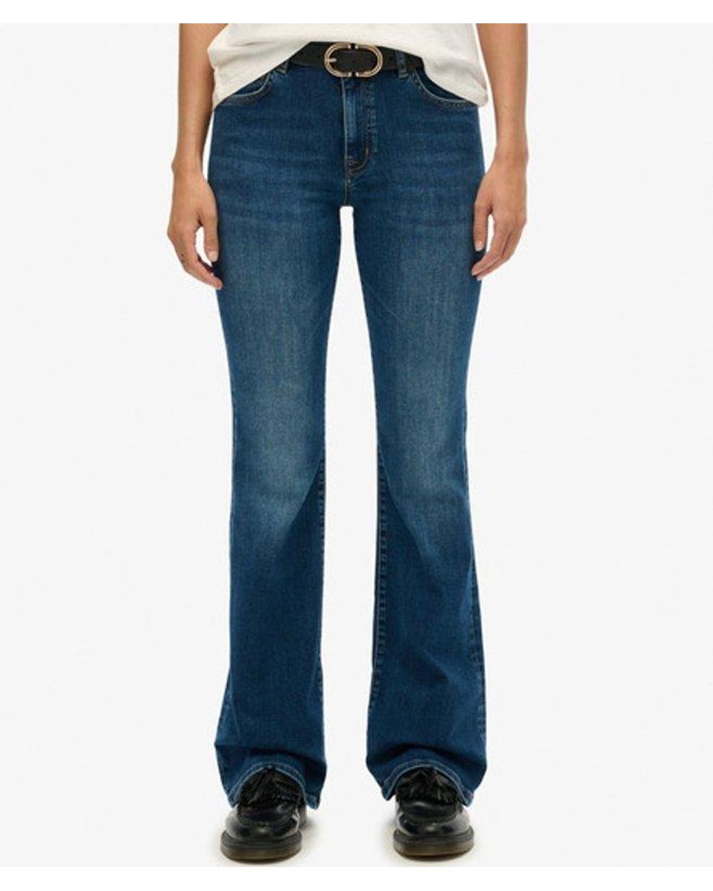 Superdry Blue Organic Cotton Mid Rise Flare Jeans Size: 26/32