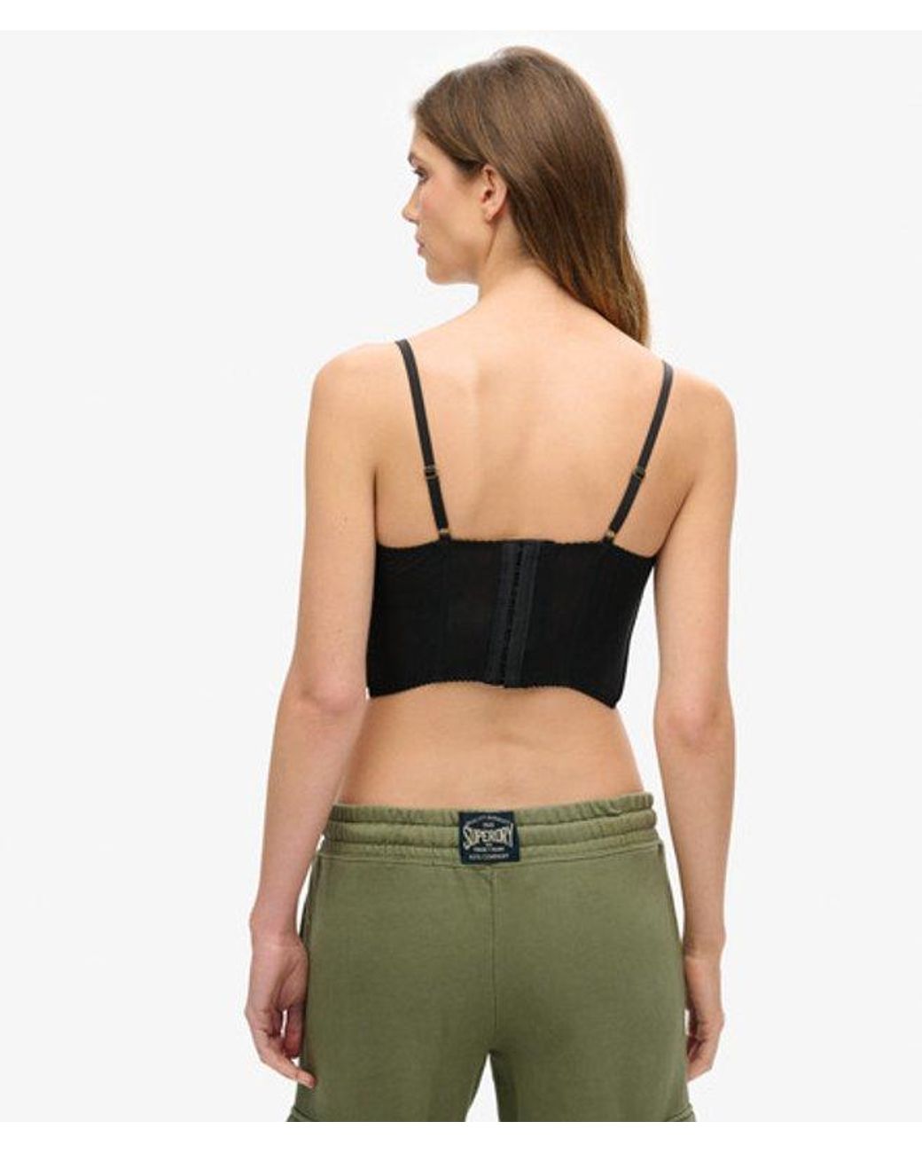 Superdry Black & Co Ruched Mesh Crop Corset Top