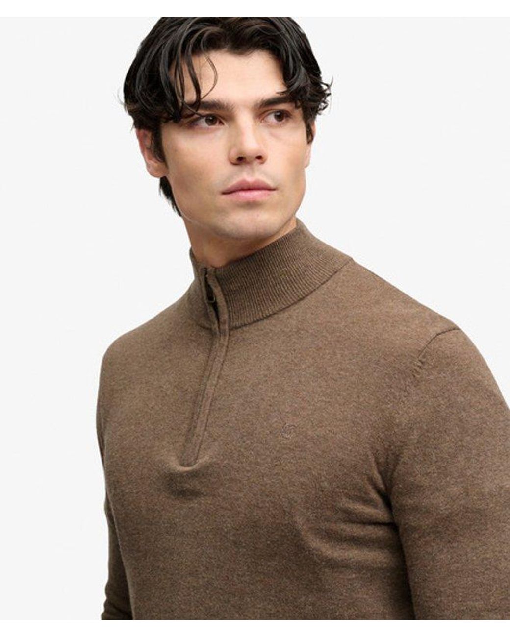 Superdry Brown Essential Lightweight Wool Blend Half Zip Jumper for men