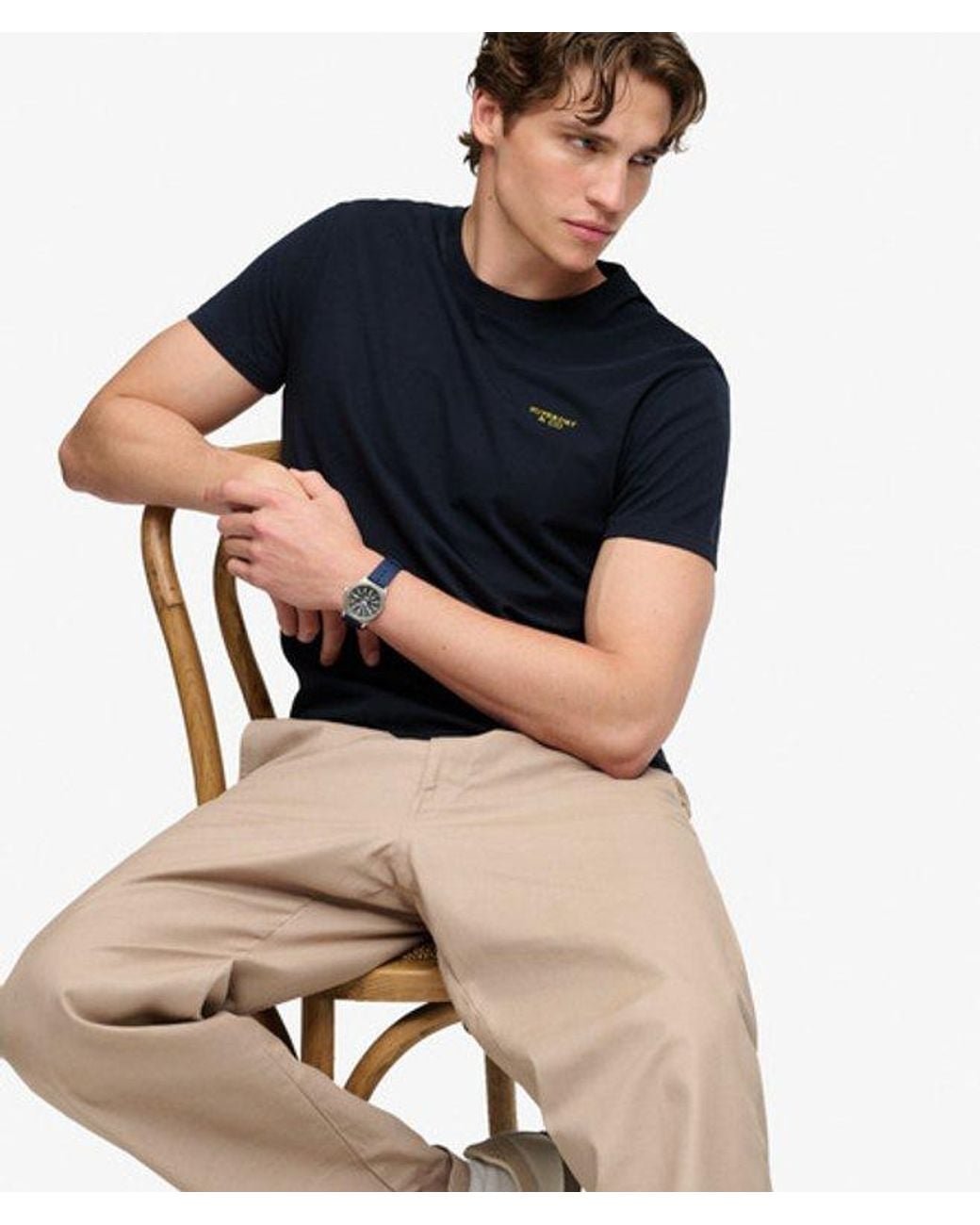 Superdry Blue & Co Essential Stacked Logo Embroidered T-shirt for men