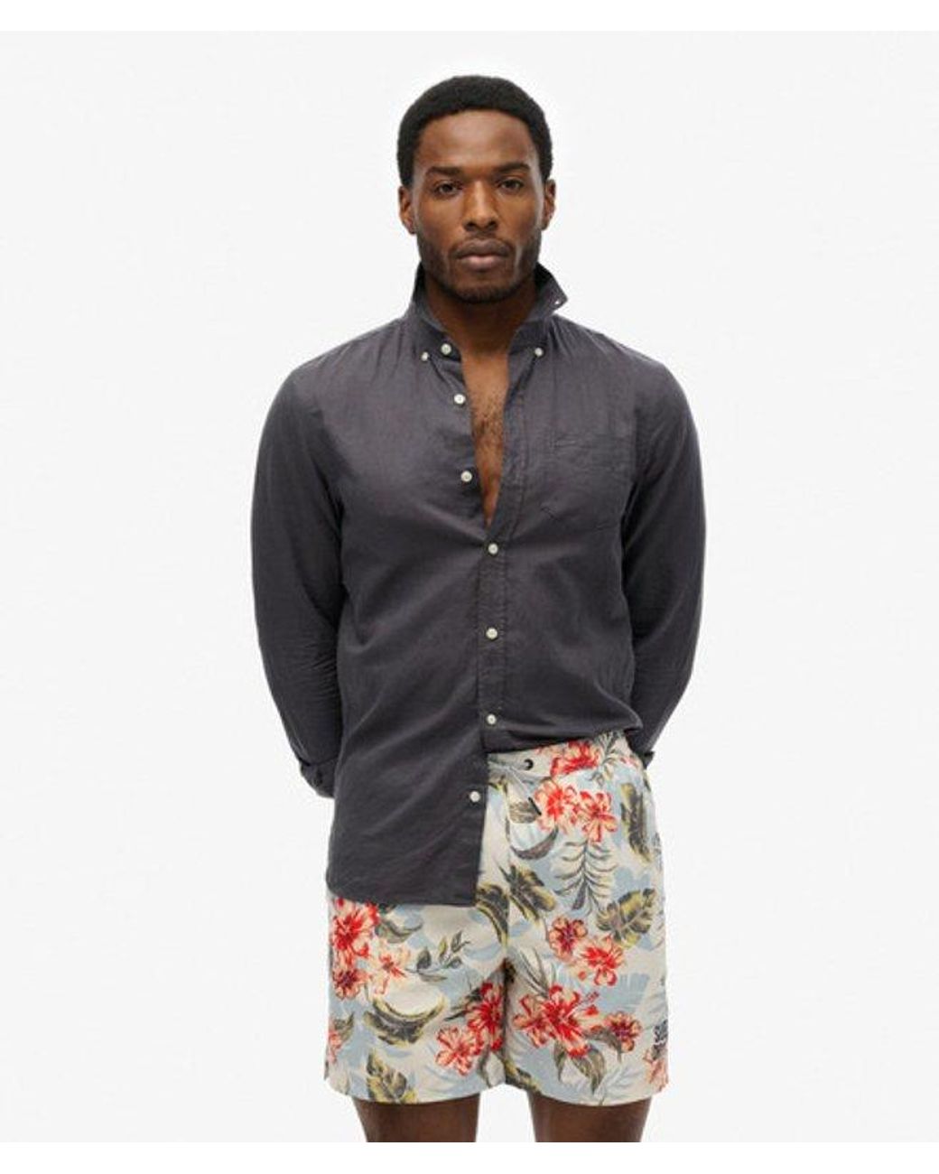 Superdry Red & Co Hawaiian Print 16-inch Swim Shorts for men