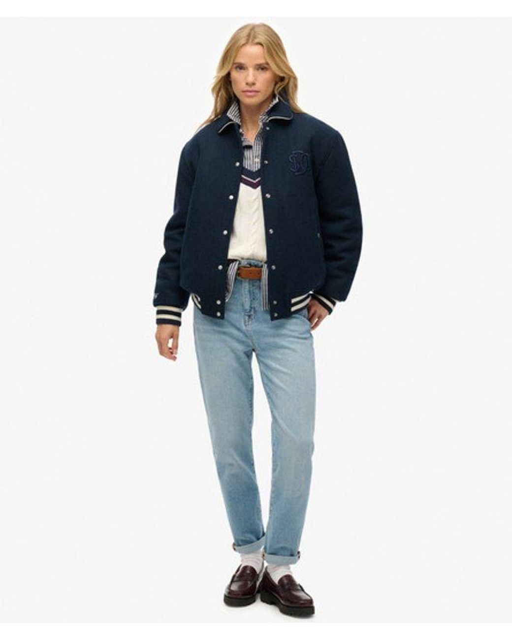 Superdry Blue & Co Country Club Wool Blend Bomber Jacket