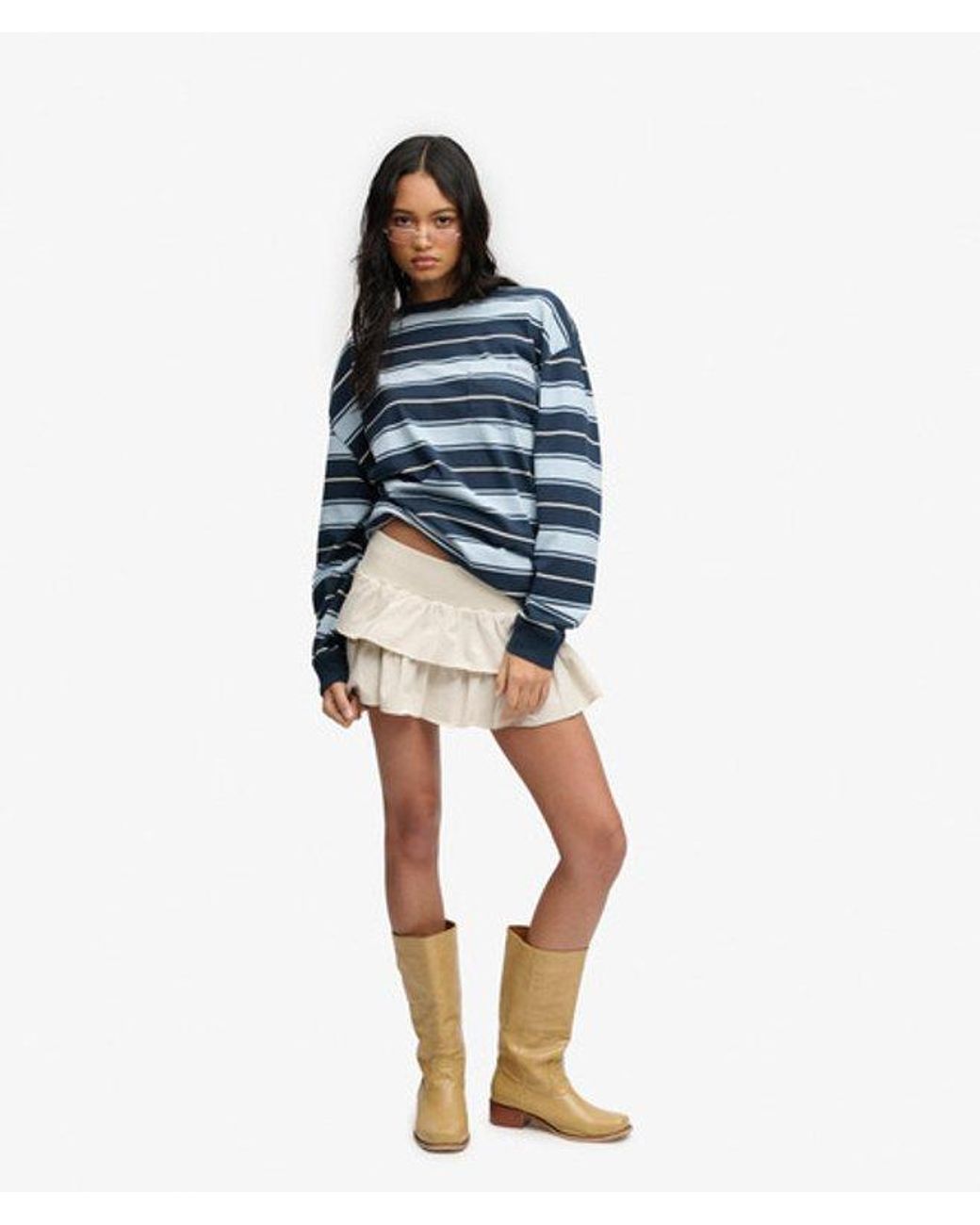 Superdry Blue Bench X & Co Bench Low Rise Tiered Skirt