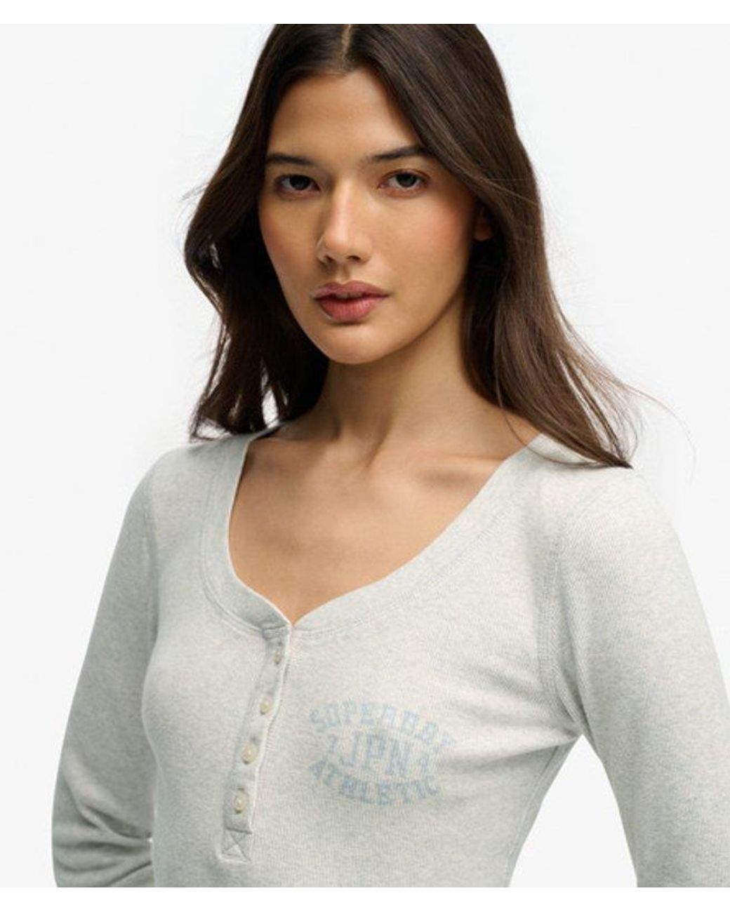 Superdry Gray & Co Athletic Button Down Long Sleeve Top
