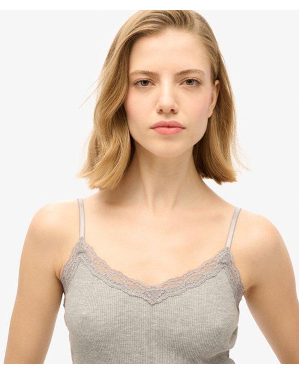 Superdry Gray & Co Essential Lace Trim Cropped Cami Top