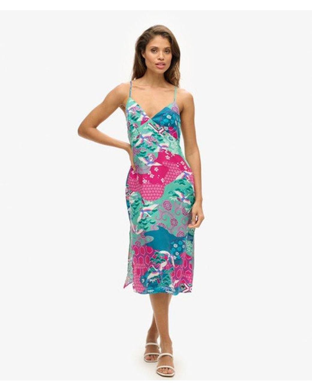 Superdry White & Co Cupro Printed Midi Slip Cami Dress