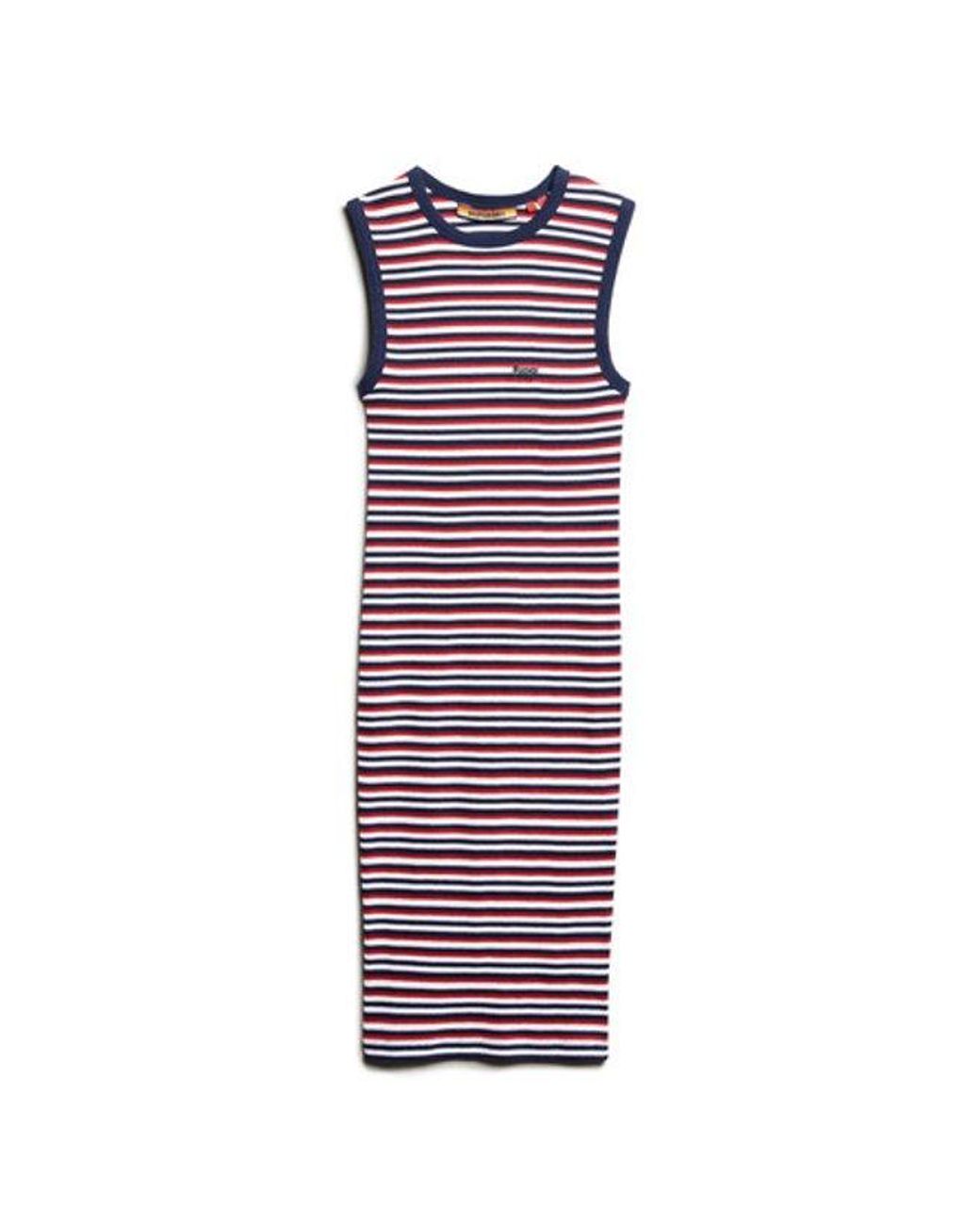 Superdry Red & Co Cotton Stripe Rib Bodycon Midi Dress