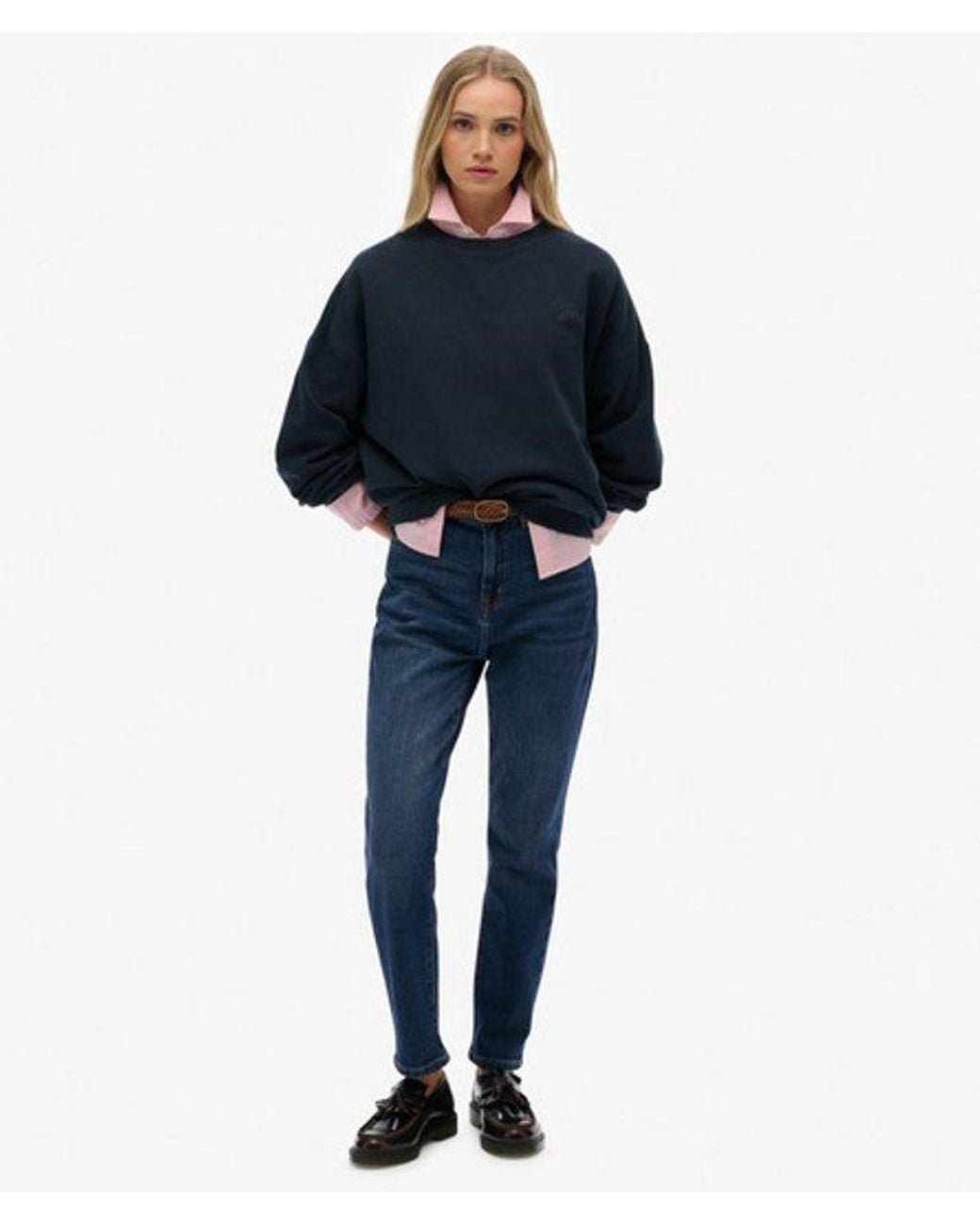 Superdry Blue Essential Logo Garment Dyed Crew Sweatshirt