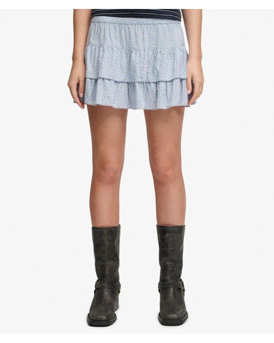 Superdry Blue & Co Printed Tiered Mini Skirt