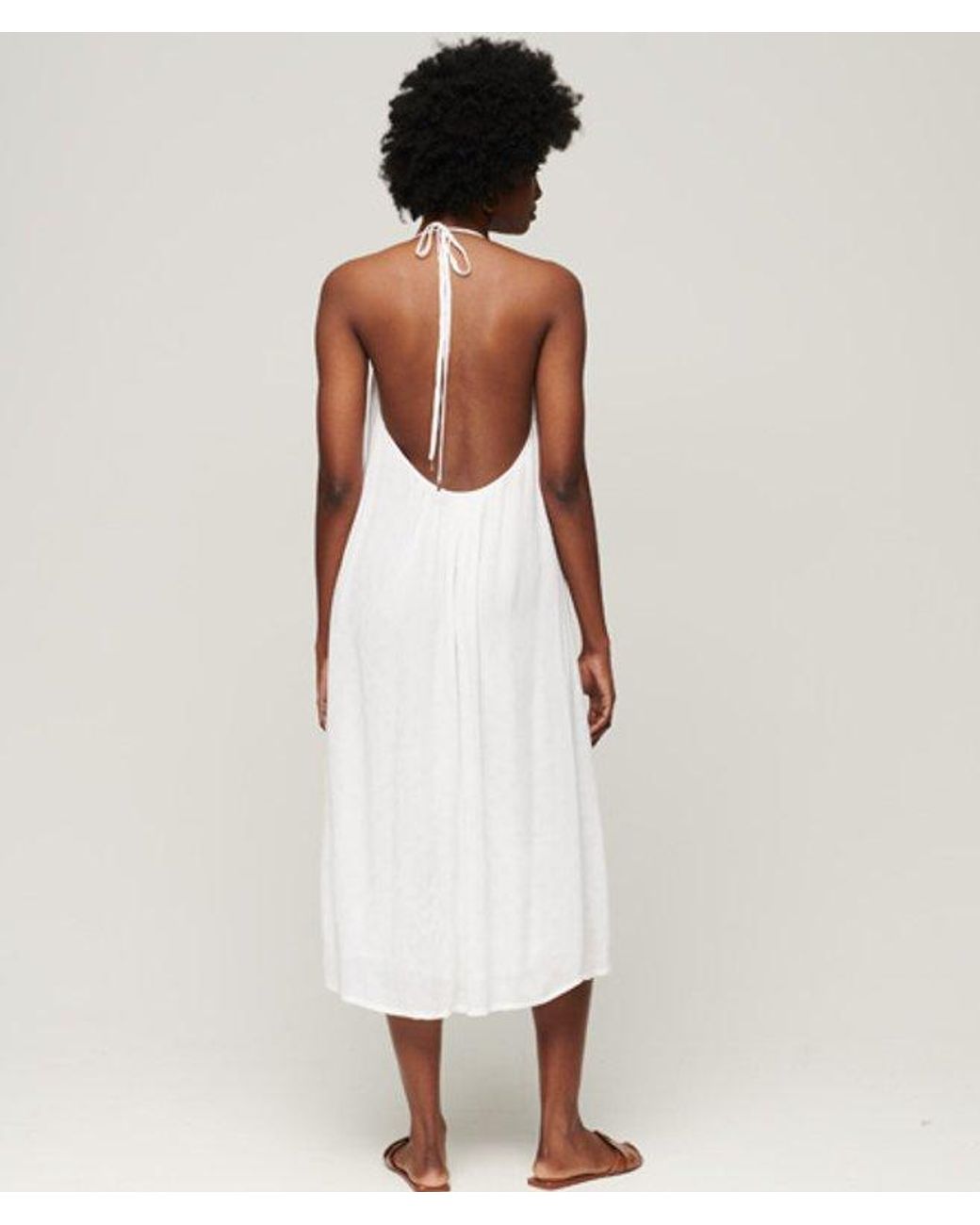 Superdry Lace Halter Neck Midi Dress White