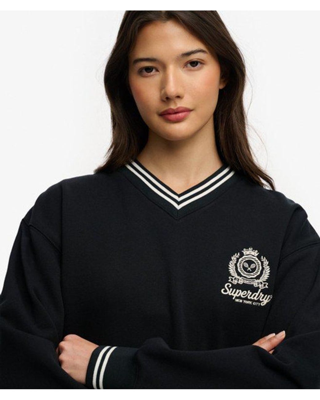 Superdry Black & Co Country Club Crest V-neckline Sweatshirt