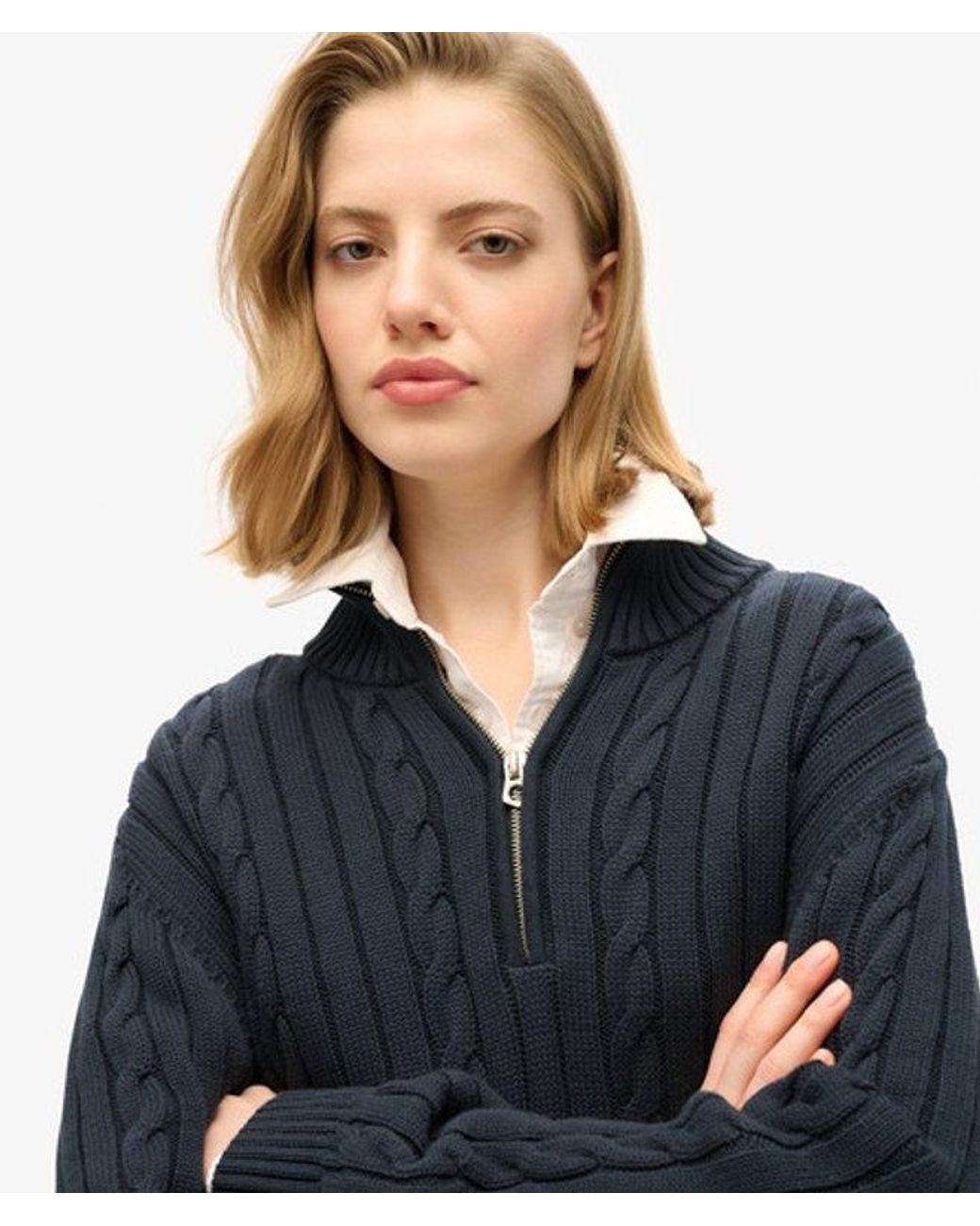 Superdry Blue & Co Knitted Rugby Henley Jumper