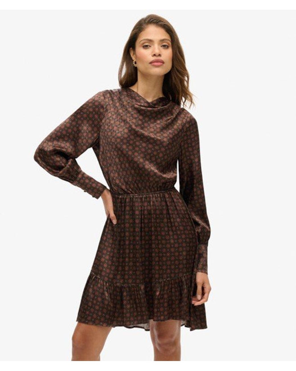 Superdry Brown & Co Mini Cowl Neck Jacquard Dress