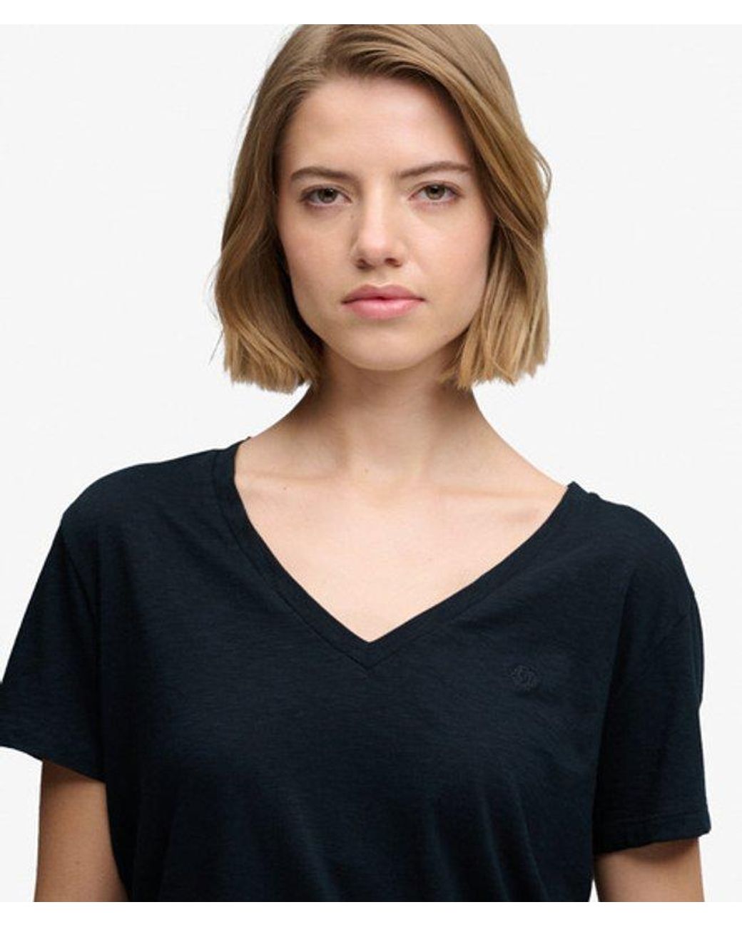 Femme T-Shirt Studios Slub Avec Logo Brodé Taille Superdry en coloris Black