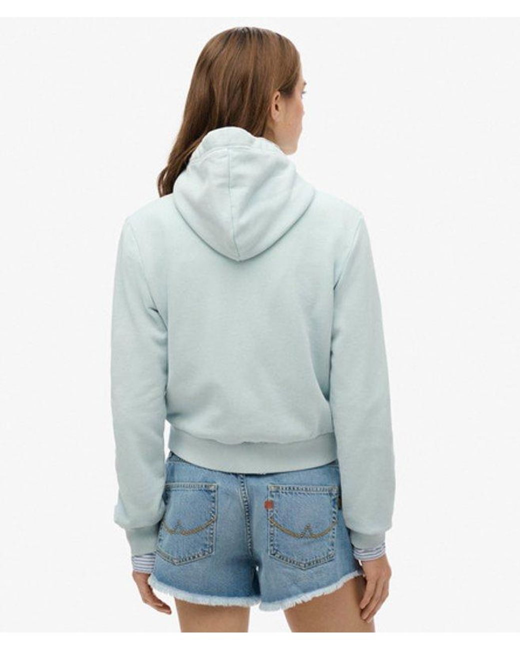 Superdry Blue Essential Logo Cropped Zip Hoodie