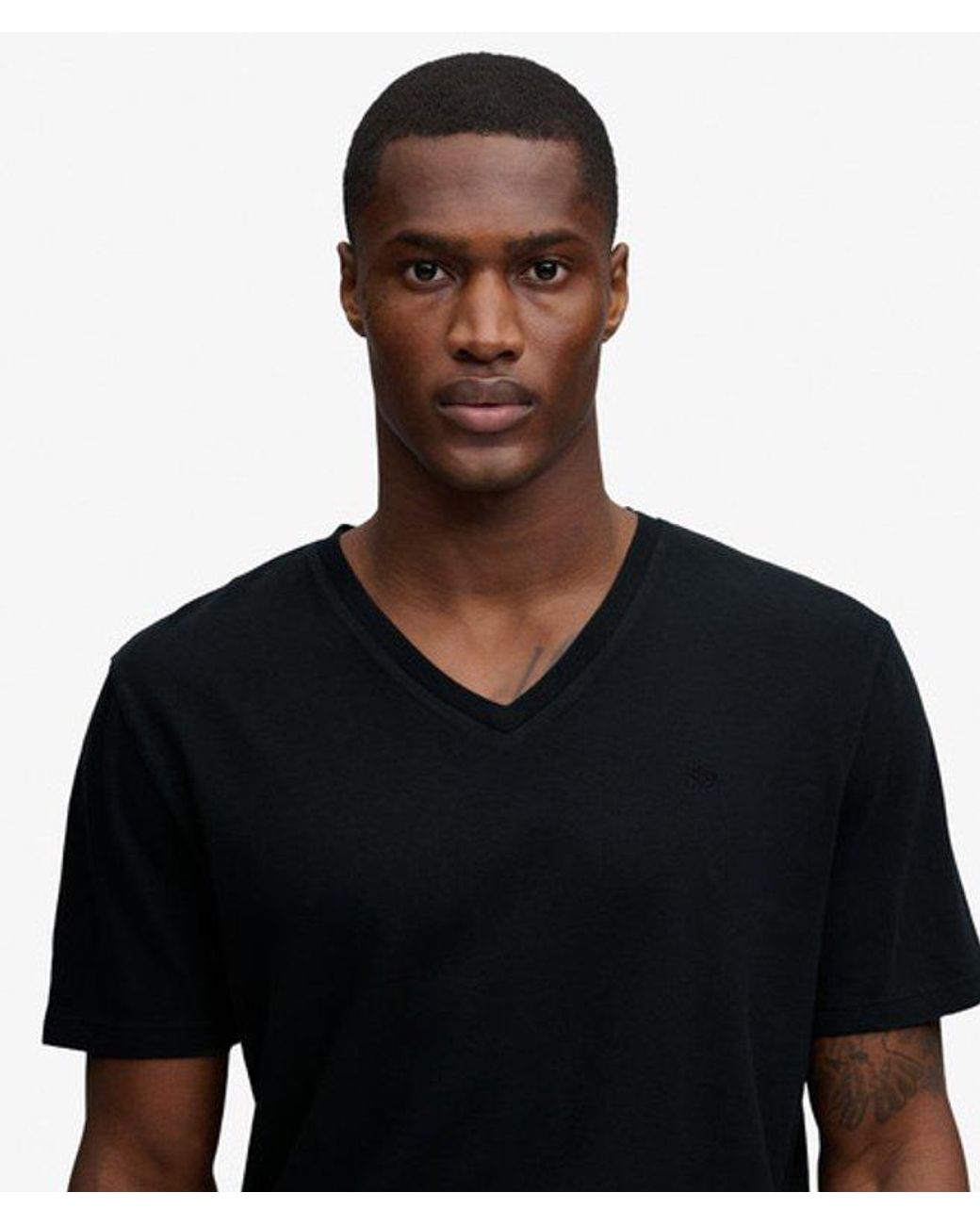 Superdry Black & Co Classic Cotton Linen V-neckline T-shirt for men