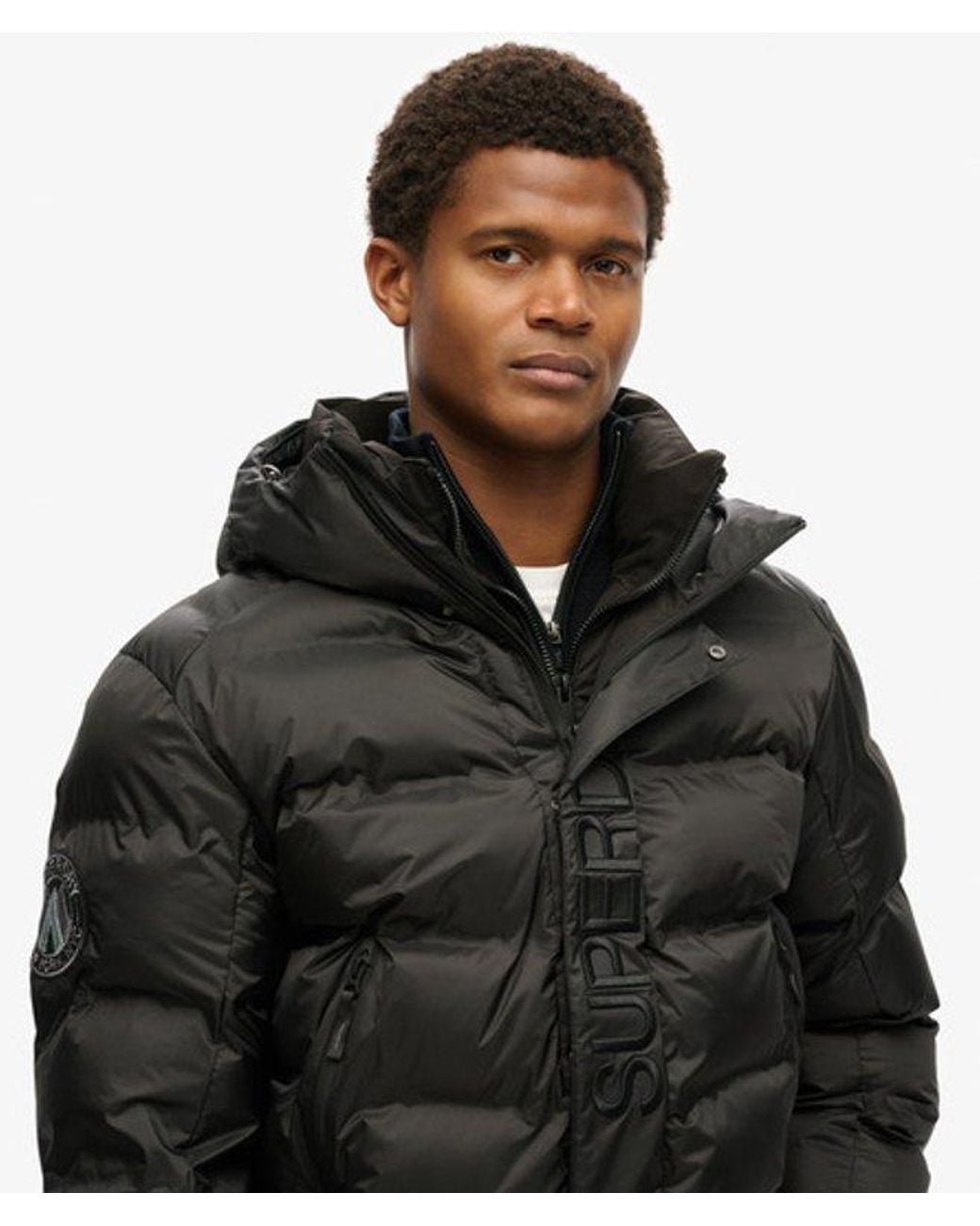 Superdry Black & Co Hooded City Graphic Puffer Jacket for men