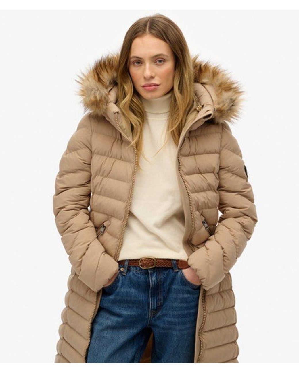 Superdry Blue & Co Fuji Faux Fur Hooded Long