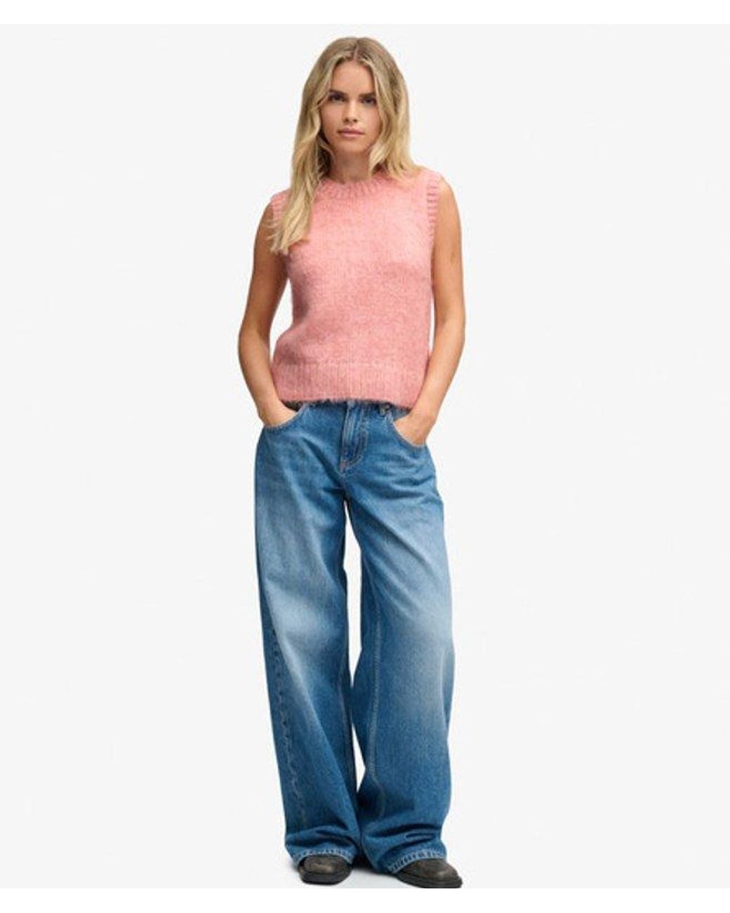 Superdry Pink Brushed Knit Crew Neck Vest