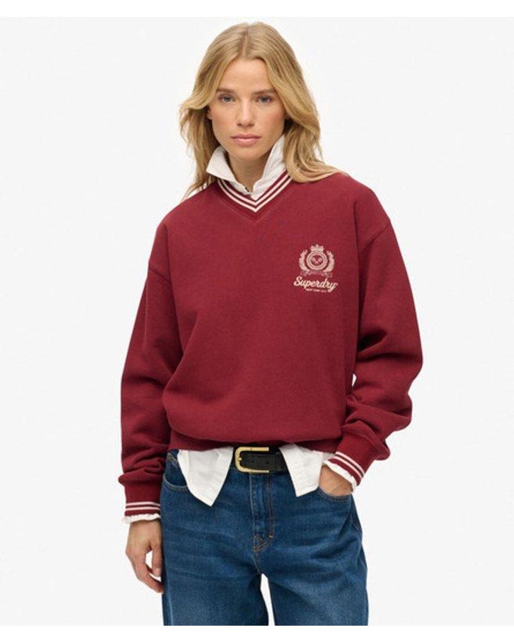 Superdry Red & Co Country Club V-neck Sweatshirt