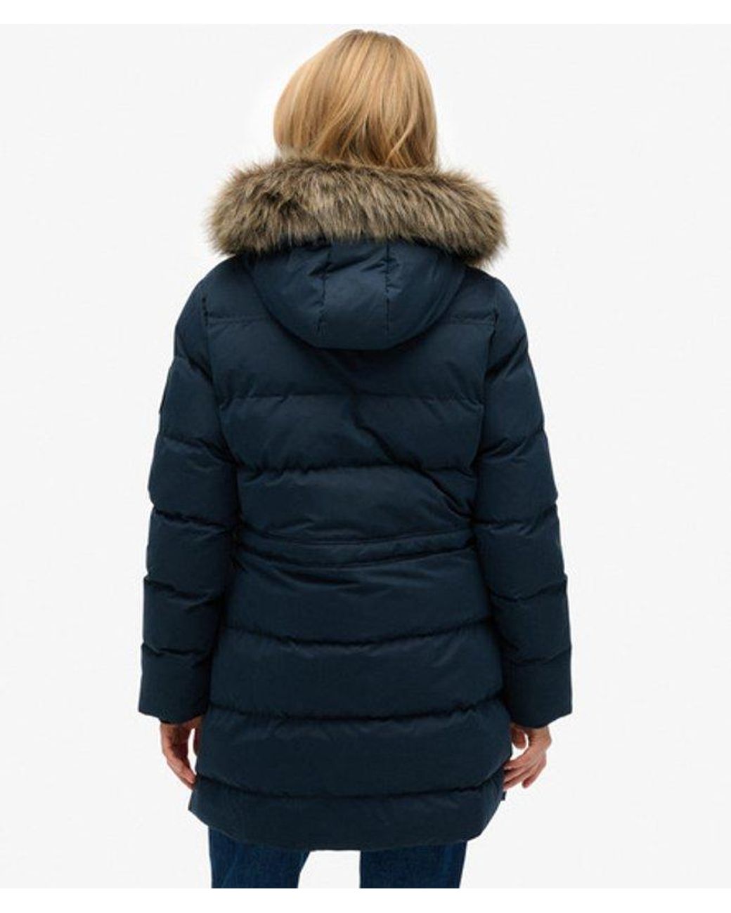 Superdry Blue & Co Everest Microfibre Mid Faux Fur Puffer Jacket