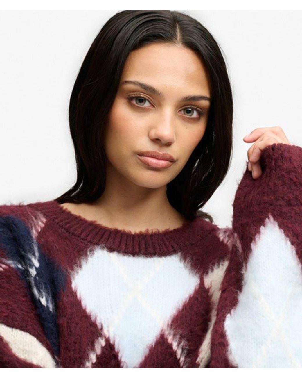Superdry Red & Co Slouchy Brushed Argyle Knit Jumper