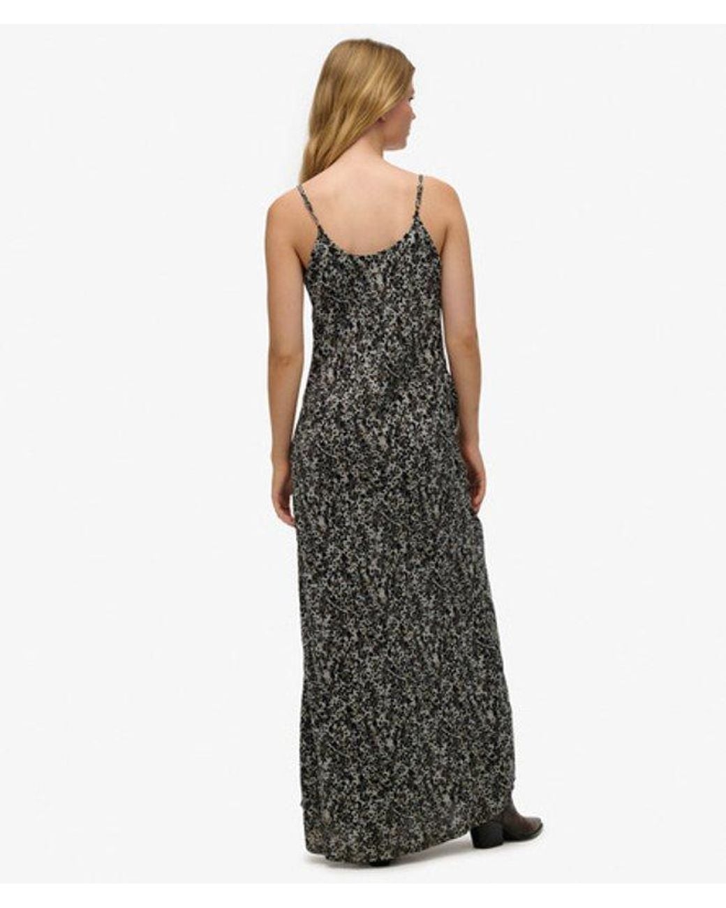 Superdry Gray Animal Print Bias Cut Maxi Slip Dress