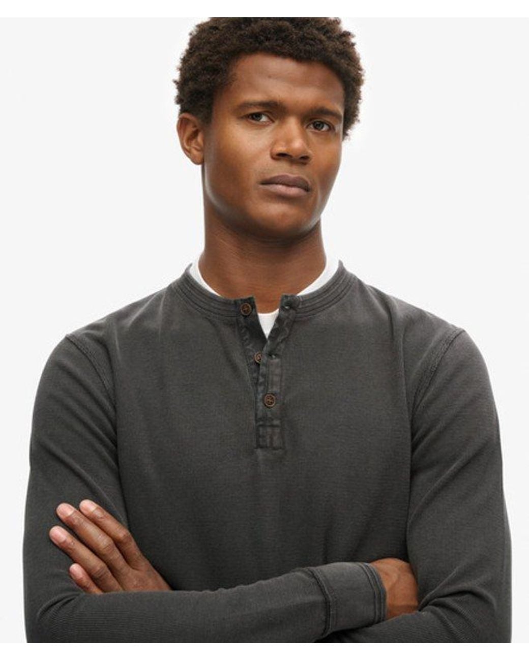 Superdry Black & Co Vintage Textured Henley Top for men
