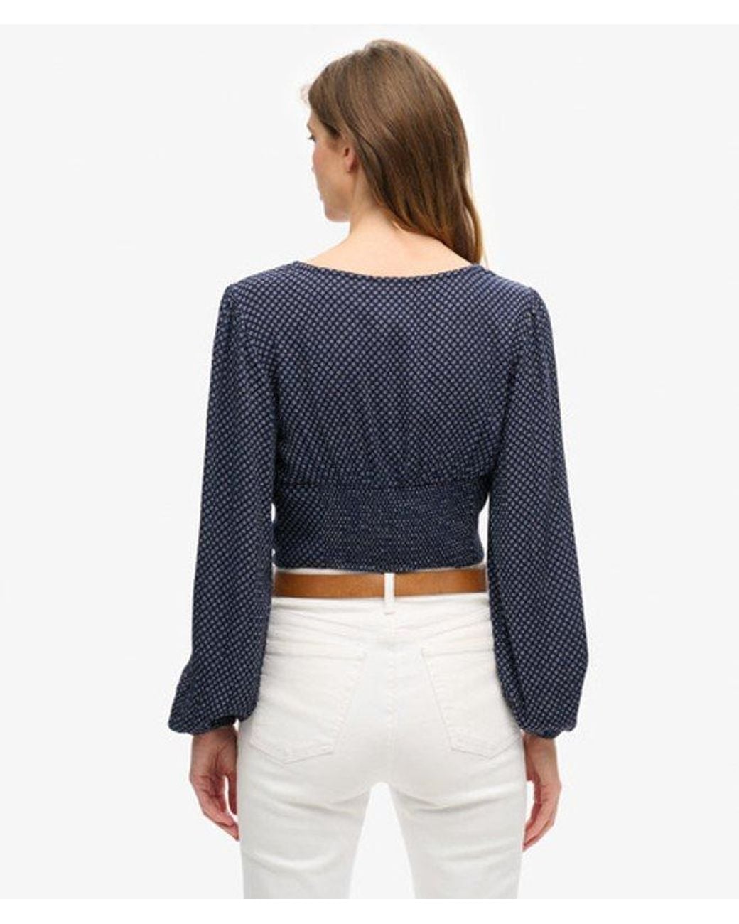 Superdry Blue & Co Long Sleeve Woven Crop Top