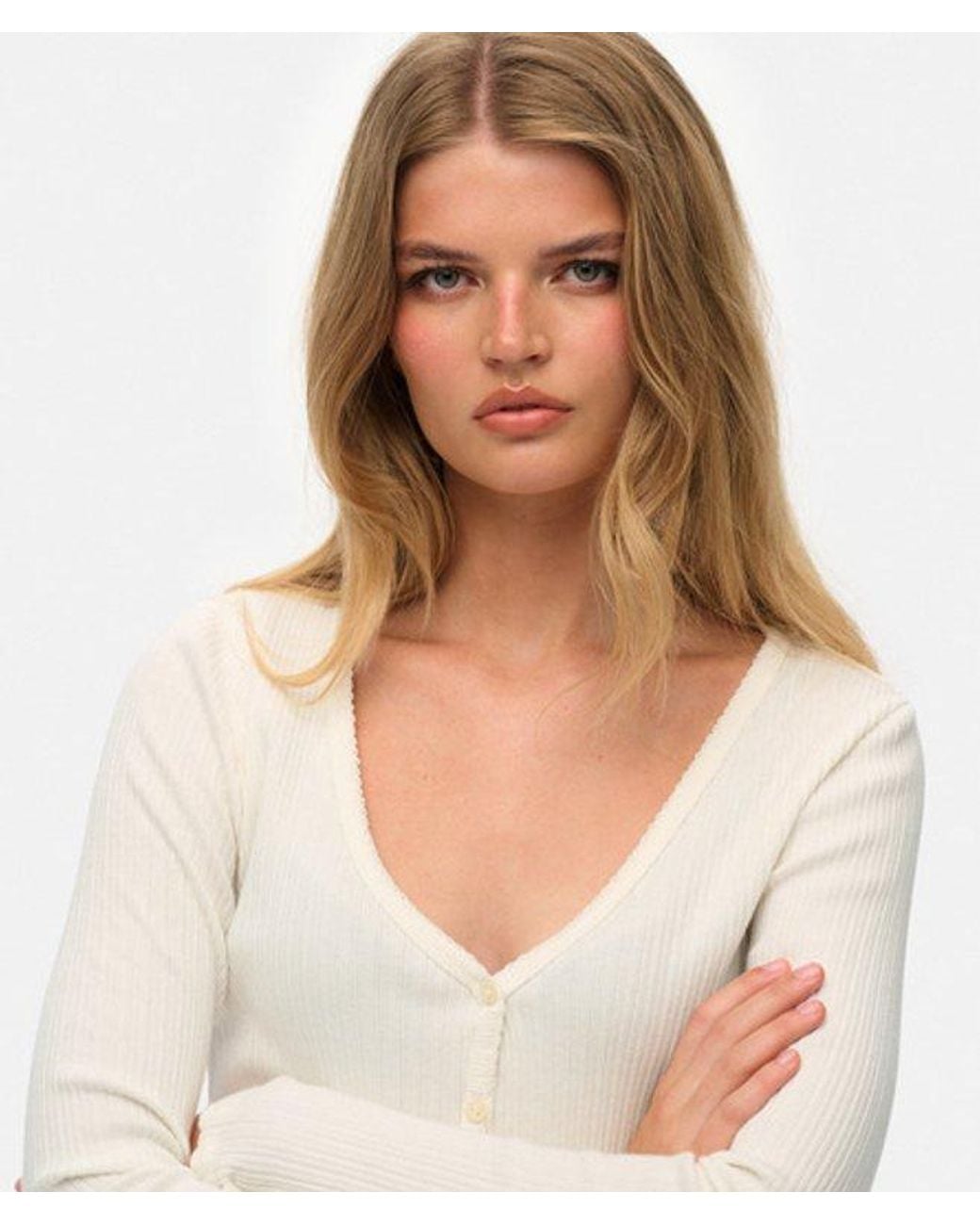 Superdry White & Co Essential Button Through Long Sleeve Top