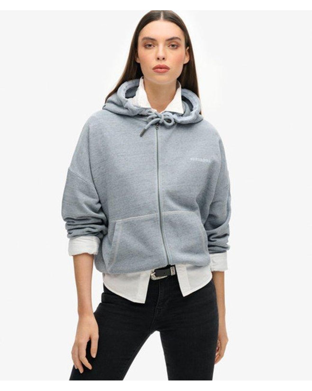 Superdry Gray Essential Logo Overdyed Zip Hoodie
