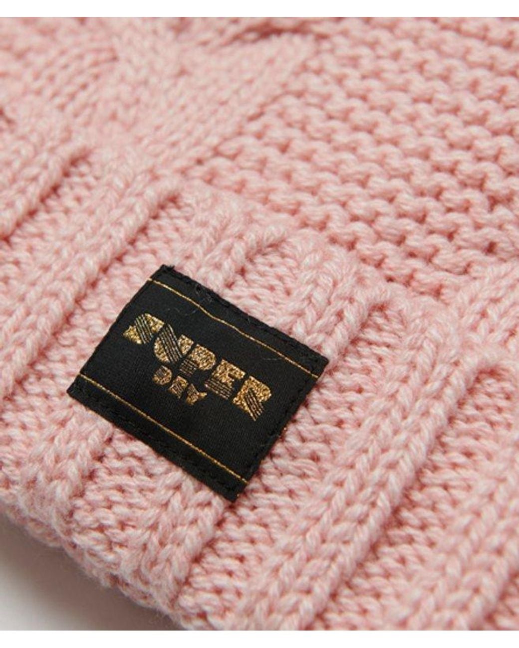 Superdry Pink & Co Cable Knit Beanie Hat