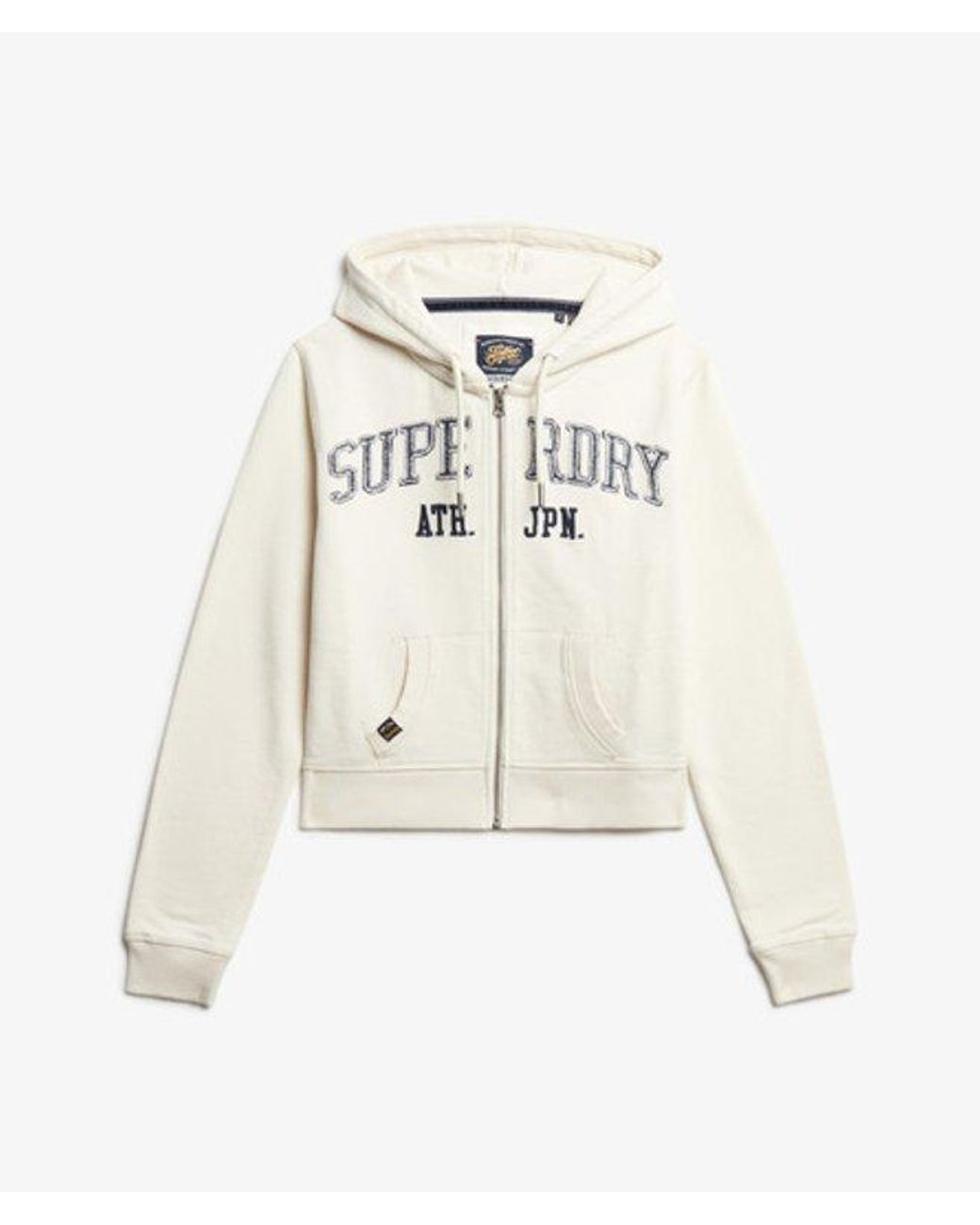 Superdry White Athletic Essentials Relaxed Cropped Zip Hoodie