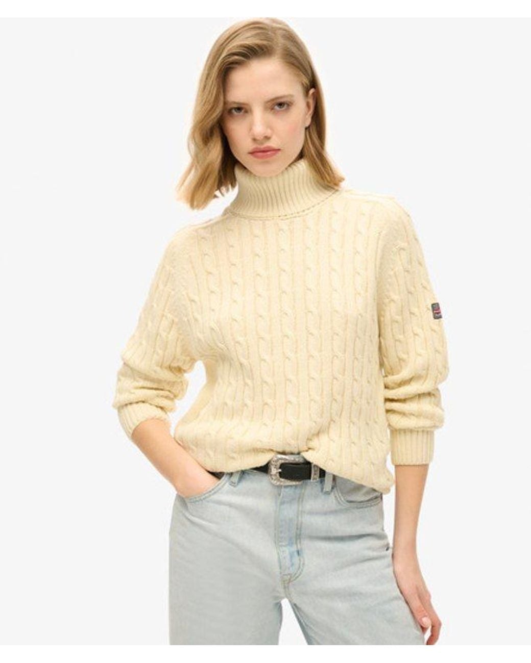 Pull ample torsadé à col roulé Superdry en coloris Natural