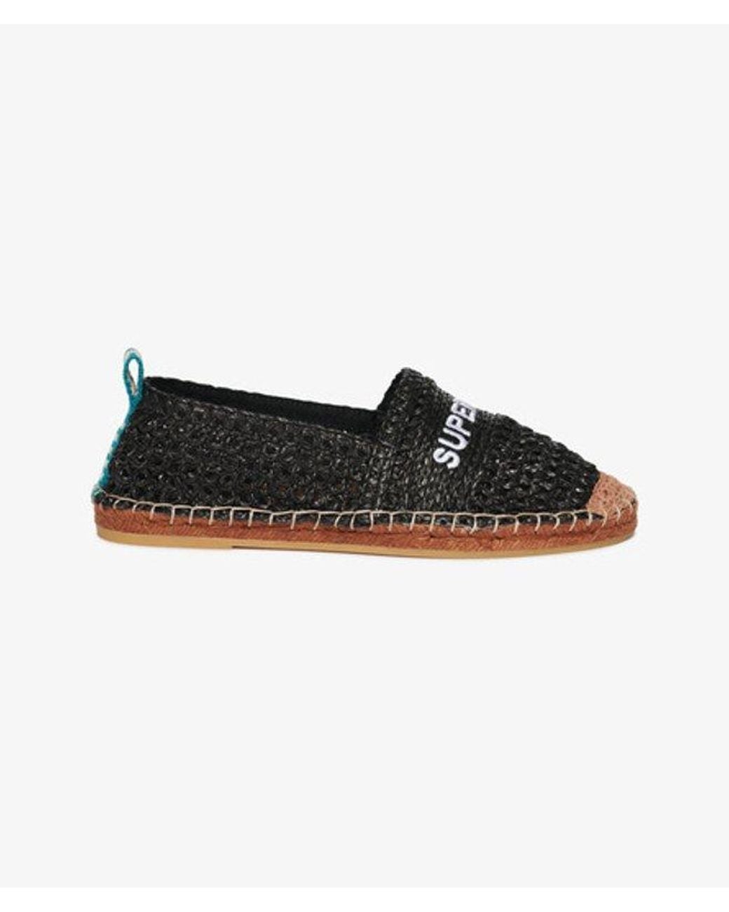 Superdry Black & Co Raffia Espadrille Embroidered Shoe
