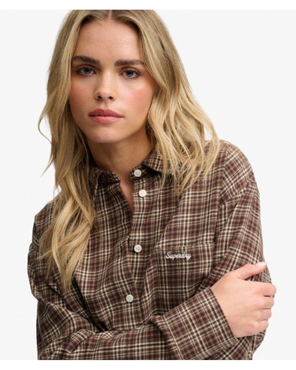 Superdry Brown Check Flannel Relaxed Shirt