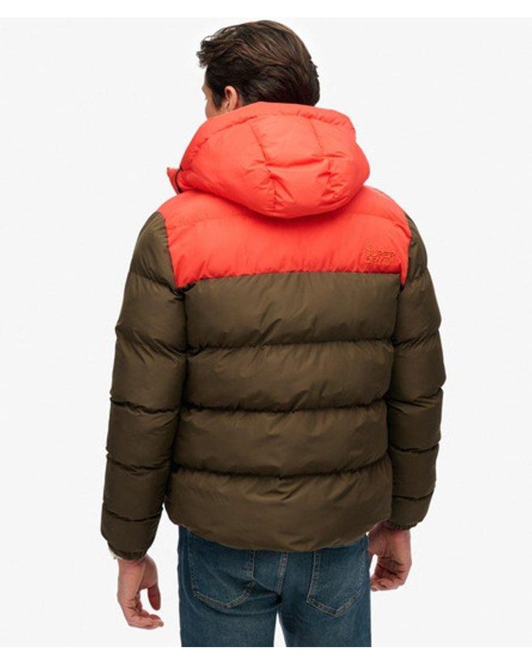 Superdry Red & Co Colourblock Hooded Puffer Jacket for men